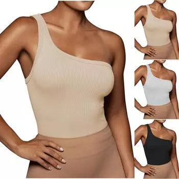 Женская модная повседневная однотонная футболка без рукавов на одно плечо, пуловер, топы L чёрный