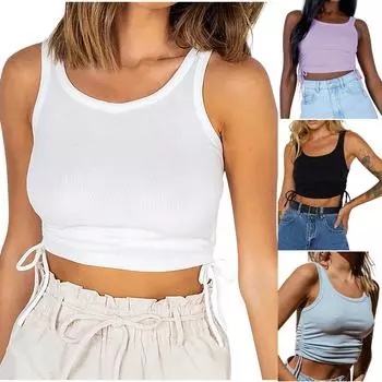 Женская модная повседневная однотонная футболка без рукавов с круглым вырезом, пуловеры, топы L чёрный