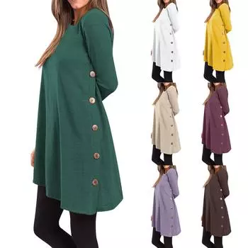 Женская модная повседневная однотонная футболка на пуговицах с длинным рукавом, вечернее платье XXL бежевый