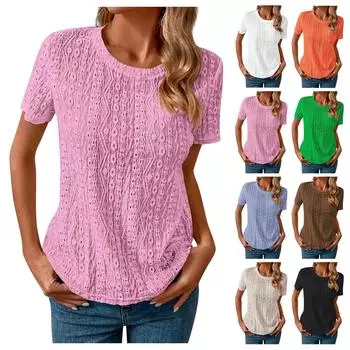 Женская модная повседневная однотонная футболка с круглым вырезом и коротким рукавом XL белый