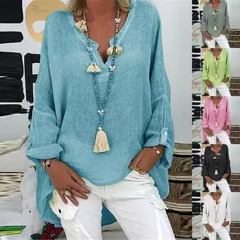 Женская модная повседневная однотонная футболка с v-образным вырезом и длинными рукавами, топ L