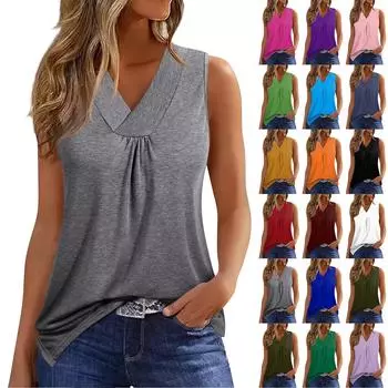 Женская модная повседневная однотонная футболка с v-образным вырезом без рукавов и нерегулярной футболкой, топ S