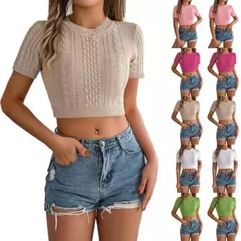 Женская модная повседневная однотонная футболка с V-образным вырезом и короткими рукавами L зелёный