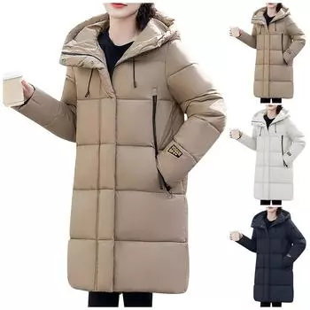 Женская модная повседневная однотонная хлопковая куртка с капюшоном средней длины и длинными рукавами на молнии и пуговицах XXXL чёрный