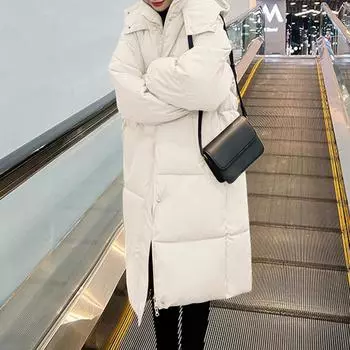 Женская модная повседневная однотонная хлопковая куртка с капюшоном средней длины и длинными рукавами на молнии и пуговицах M чёрный