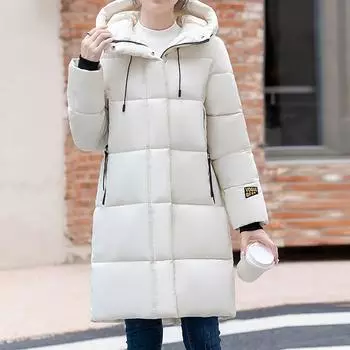 Женская модная повседневная однотонная хлопковая куртка с капюшоном средней длины и длинными рукавами на молнии и пуговицах M чёрный