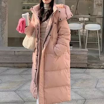 Женская модная повседневная однотонная хлопковая куртка с капюшоном средней длины и длинными рукавами на молнии и пуговицах S розовый