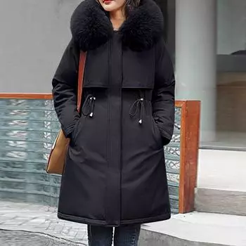 Женская модная повседневная однотонная хлопковая куртка с капюшоном и плюшевой застежкой-молнией и пуговицами средней длины с длинными рукавами M красный