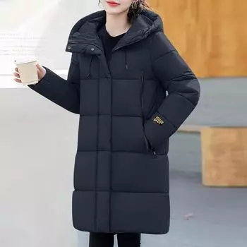 Женская модная повседневная однотонная хлопковая куртка с капюшоном средней длины и длинными рукавами на молнии и пуговицах M белый