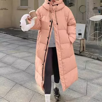 Женская модная повседневная однотонная хлопковая куртка с капюшоном средней длины и длинными рукавами на молнии и пуговицах S розовый