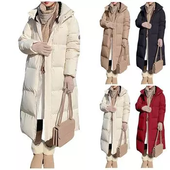 Женская модная повседневная однотонная хлопковая куртка с капюшоном средней длины и длинными рукавами на молнии и пуговицах L чёрный