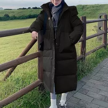 Женская модная повседневная однотонная куртка-пальто средней длины с длинными рукавами и отстегивающимся капюшоном на пуговицах из хлопка S чёрный