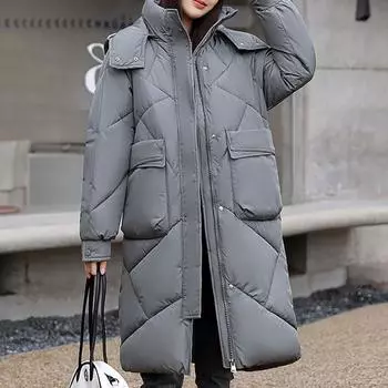 Женская модная повседневная однотонная куртка-пальто с капюшоном и застежкой-молнией, средней длины, с длинным рукавом из хлопка M чёрный