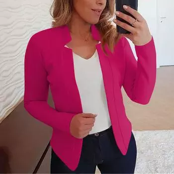 Женская модная повседневная однотонная осенне-зимняя куртка-кардиган с длинными рукавами L горячий розовый