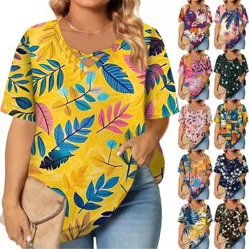 Женская модная повседневная однотонная полосатая футболка с V-образным вырезом и коротким рукавом большого размера XXXXL