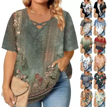 Женская модная повседневная однотонная полосатая футболка с V-образным вырезом и коротким рукавом большого размера XXL оранжевый