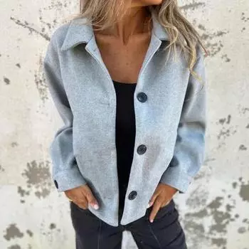 Женская модная повседневная однотонная шерстяная куртка с длинным рукавом L