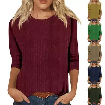 Женская модная повседневная однотонная свободная футболка с круглым вырезом и рукавами 3/4, женский топ L