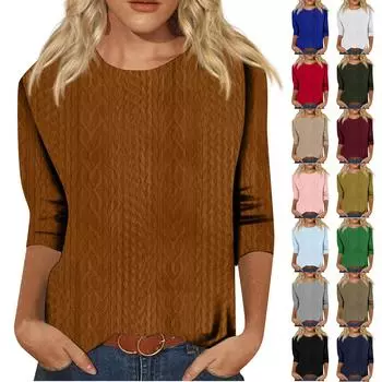 Женская модная повседневная однотонная свободная футболка с круглым вырезом и рукавами 3/4, женский топ XXL чёрный