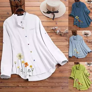 Женская модная повседневная однотонная свободная рубашка на пуговицах с длинным рукавом, топ XXXXXL зелёный