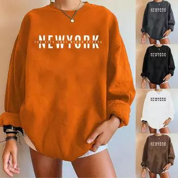 Женская модная повседневная однотонная толстовка с длинными рукавами и принтом XXL