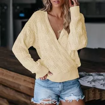 Женская модная повседневная однотонная трикотажная футболка с V-образным вырезом и длинным рукавом с рисунком скелета L бежевый