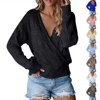 Женская модная повседневная однотонная трикотажная футболка с V-образным вырезом и длинным рукавом с рисунком скелета XL