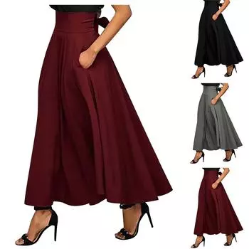 Женская модная повседневная однотонная юбка с карманами и высокой талией L чёрный