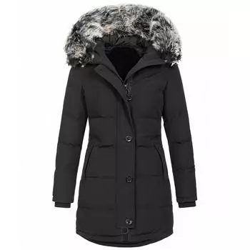 Женская модная повседневная однотонная утолщенная теплая пуховая куртка с длинными рукавами и карманами, топ L чёрный