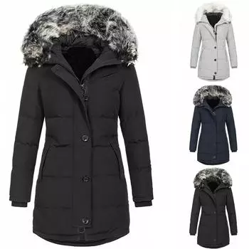 Женская модная повседневная однотонная утолщенная теплая пуховая куртка с длинными рукавами и карманами, топ L