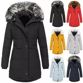 Женская модная повседневная однотонная утолщенная теплая пуховая куртка с длинными рукавами и карманами, топ L чёрный