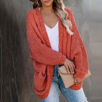 Женская модная повседневная однотонная водолазка с длинными рукавами на осень S оранжевый