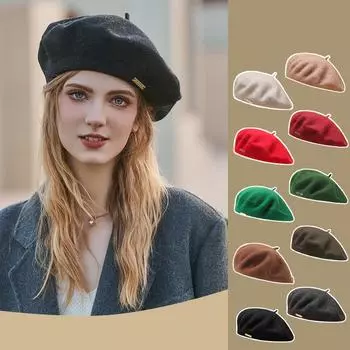 Женская модная повседневная осенне-зимняя теплая утолщенная клетчатая шляпа художника, женская шапка, шерстяной берет size (55-59cm) белый