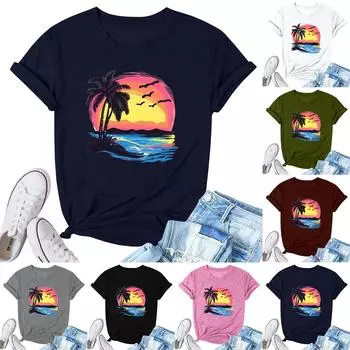 Женская модная повседневная плиссированная футболка с коротким рукавом с принтом L армия зеленый