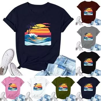 Женская модная повседневная плиссированная футболка с коротким рукавом с принтом L армия зеленый