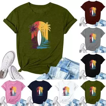 Женская модная повседневная плиссированная футболка с коротким рукавом с принтом L армия зеленый