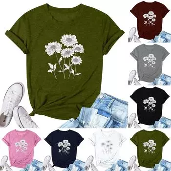 Женская модная повседневная плиссированная футболка с коротким рукавом с принтом L армия зеленый