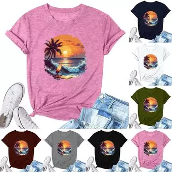 Женская модная повседневная плиссированная футболка с коротким рукавом с принтом L армия зеленый