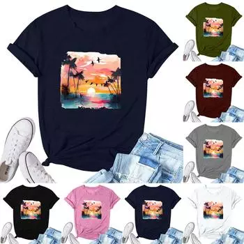 Женская модная повседневная плиссированная футболка с коротким рукавом с принтом S розовый