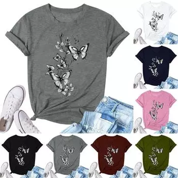 Женская модная повседневная плиссированная футболка с коротким рукавом с принтом M