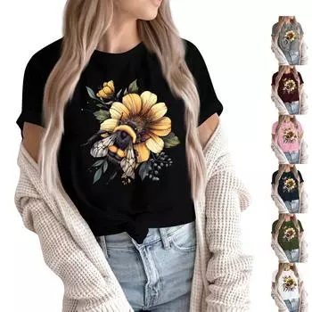 Женская модная повседневная плиссированная футболка с коротким рукавом с принтом XL розовый