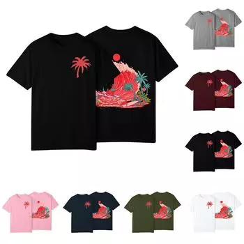 Женская модная повседневная плиссированная футболка с коротким рукавом с принтом S винный