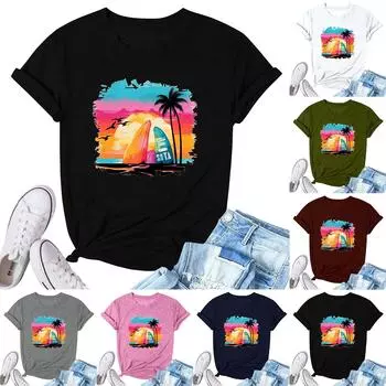 Женская модная повседневная плиссированная футболка с коротким рукавом с принтом L армия зеленый