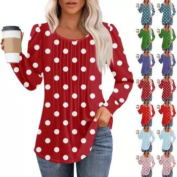 Женская модная повседневная плиссированная футболка с круглым вырезом и принтом, длинный рукав XL розовый