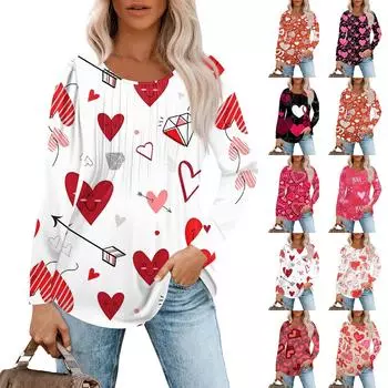 Женская модная повседневная плиссированная футболка с круглым вырезом и принтом «любовь» с длинными рукавами L бежевый