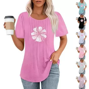 Женская модная повседневная плиссированная футболка с круглым вырезом и бантом, с короткими рукавами XXL