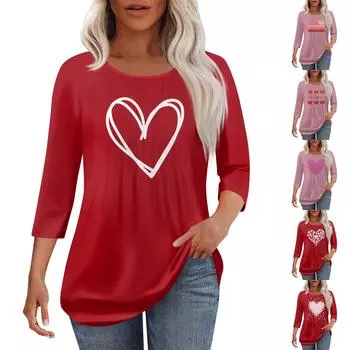 Женская модная повседневная плиссированная футболка с круглым вырезом и рукавом семь четвертей XXL