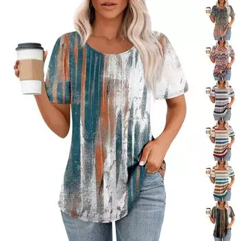 Женская модная повседневная плиссированная футболка с круглым вырезом и бантом, с короткими рукавами L