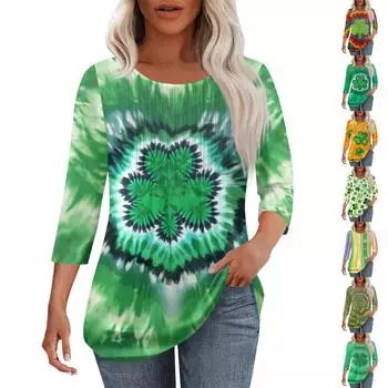 Женская модная повседневная плиссированная футболка с круглым вырезом и рукавом семь четвертей M