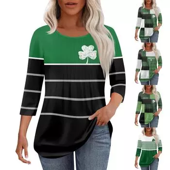 Женская модная повседневная плиссированная футболка с круглым вырезом и рукавом семь четвертей XXL